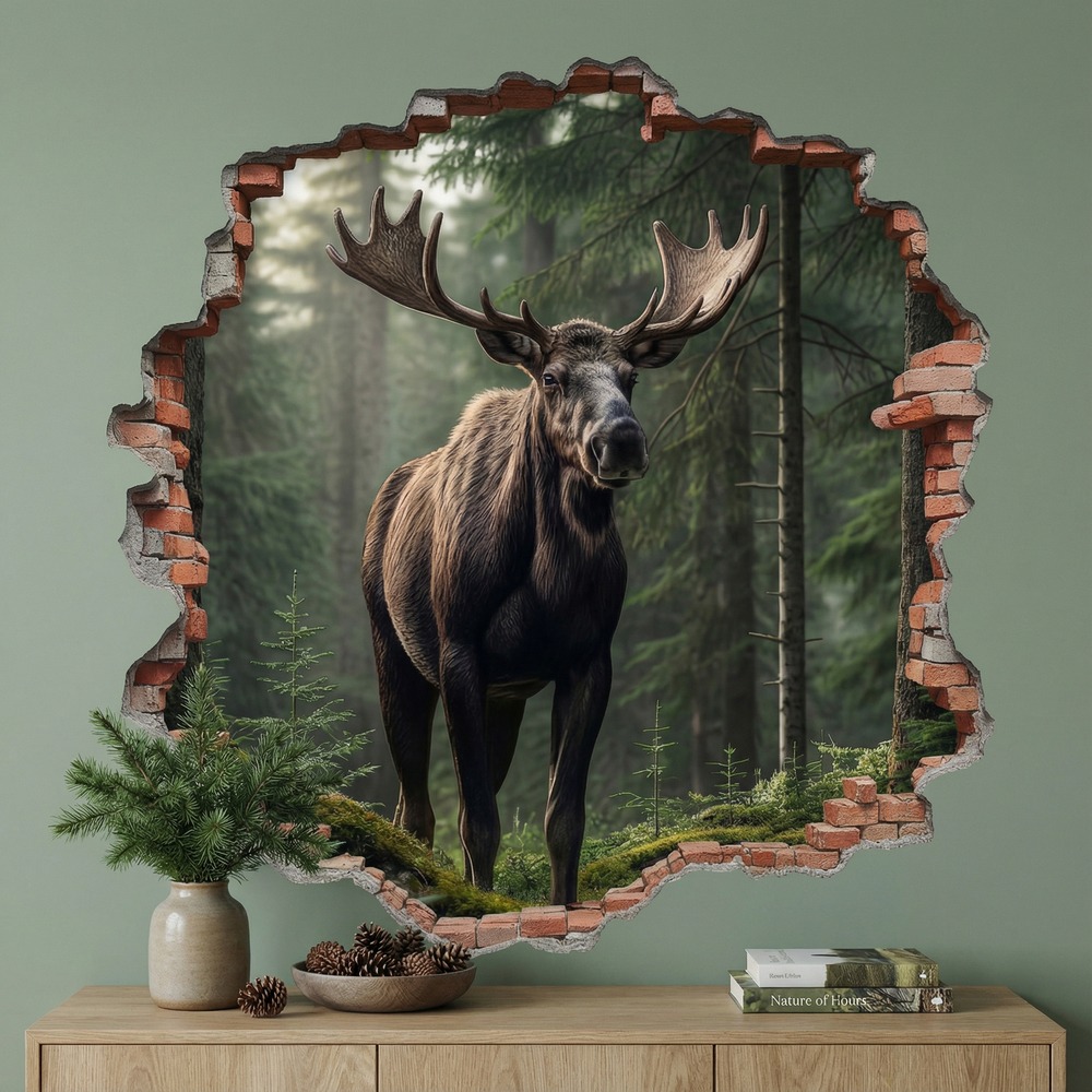 Wall Stickers: Wall Hole Moose Forest