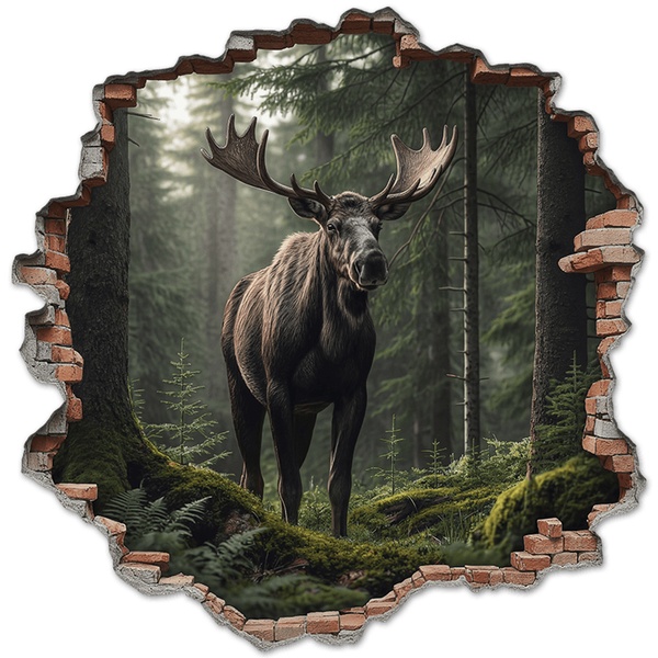 Wall Stickers: Wall Hole Moose Forest