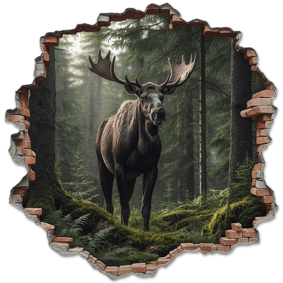Wall Stickers: Wall Hole Moose Forest
