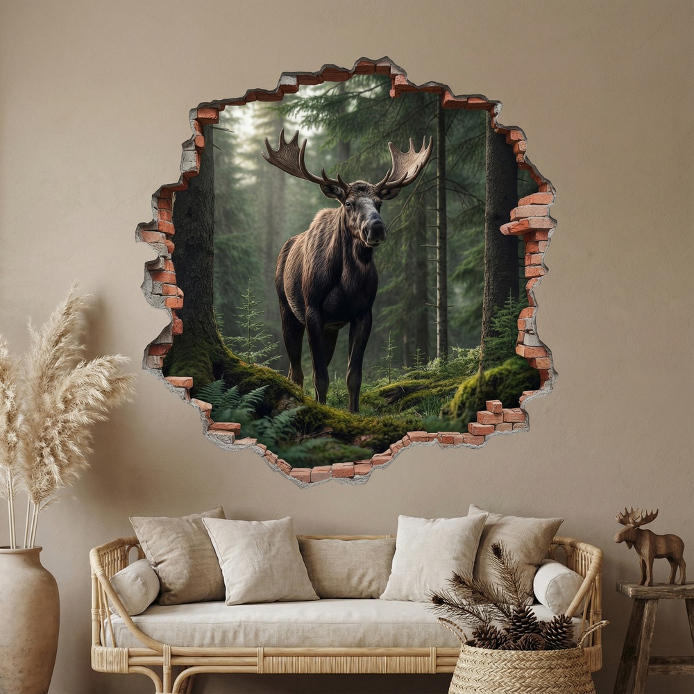 Wall Stickers: Wall Hole Moose Forest