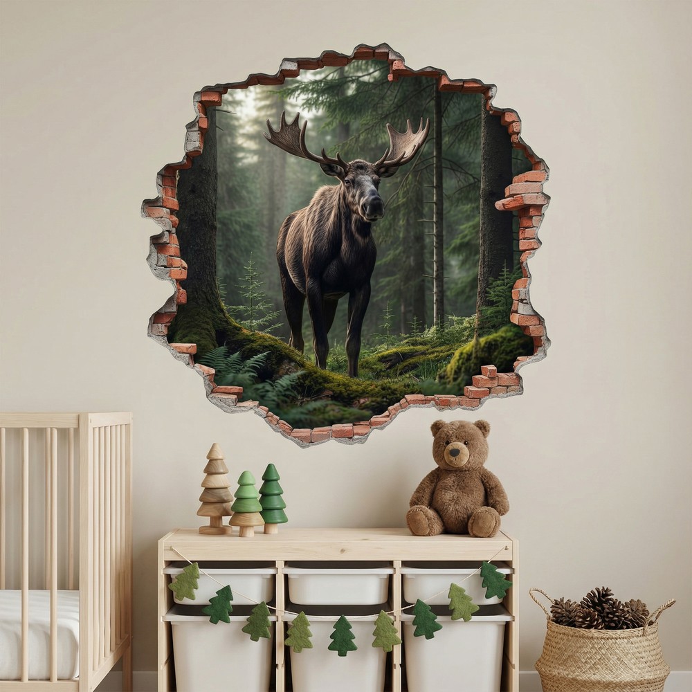 Wall Stickers: Wall Hole Moose Forest
