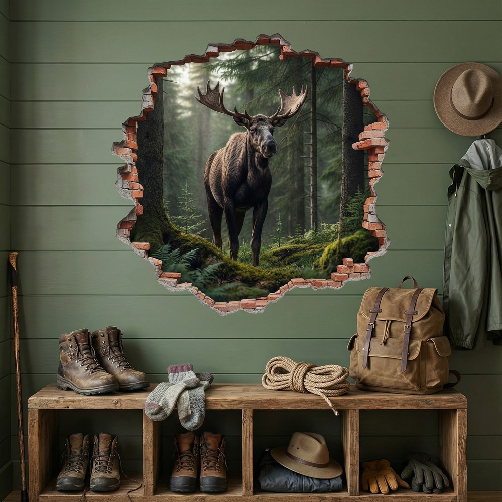 Wall Stickers: Wall Hole Moose Forest