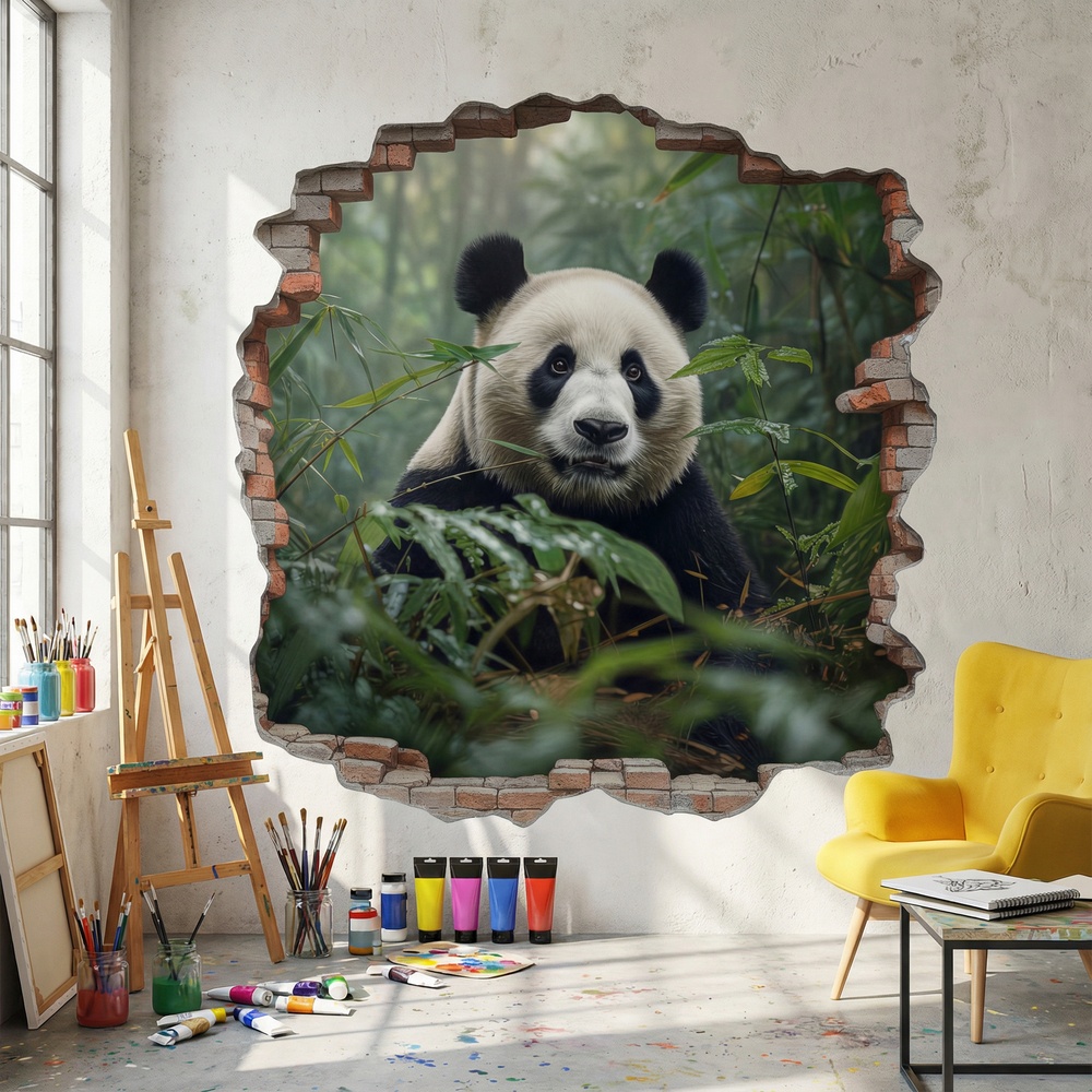 Wall Stickers: Wall Hole Panda Bear