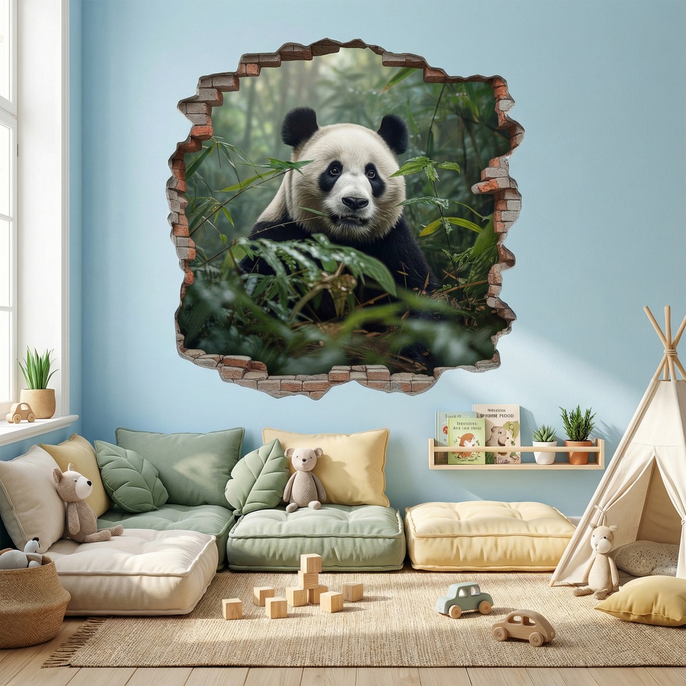 Wall Stickers: Wall Hole Panda Bear