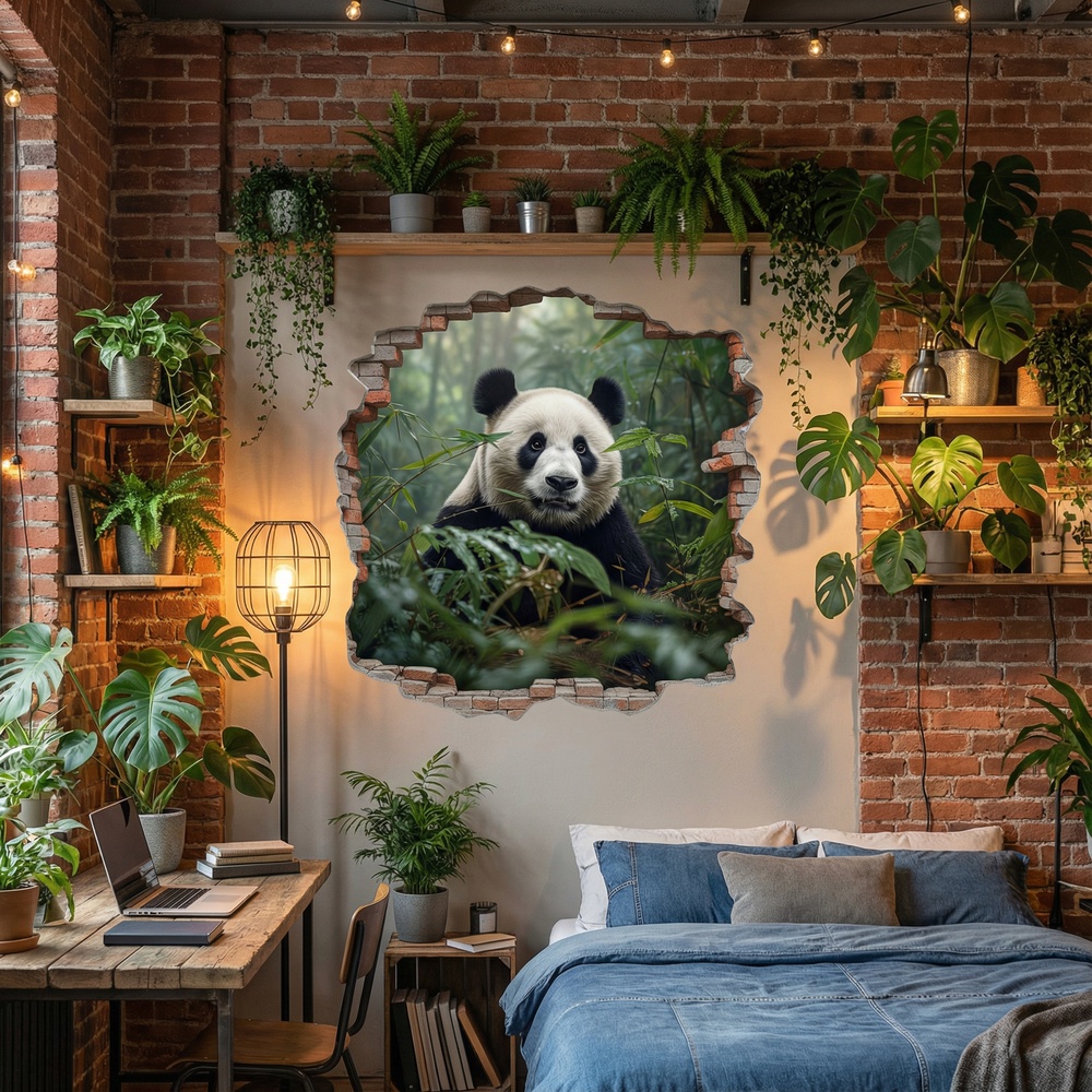 Wall Stickers: Wall Hole Panda Bear
