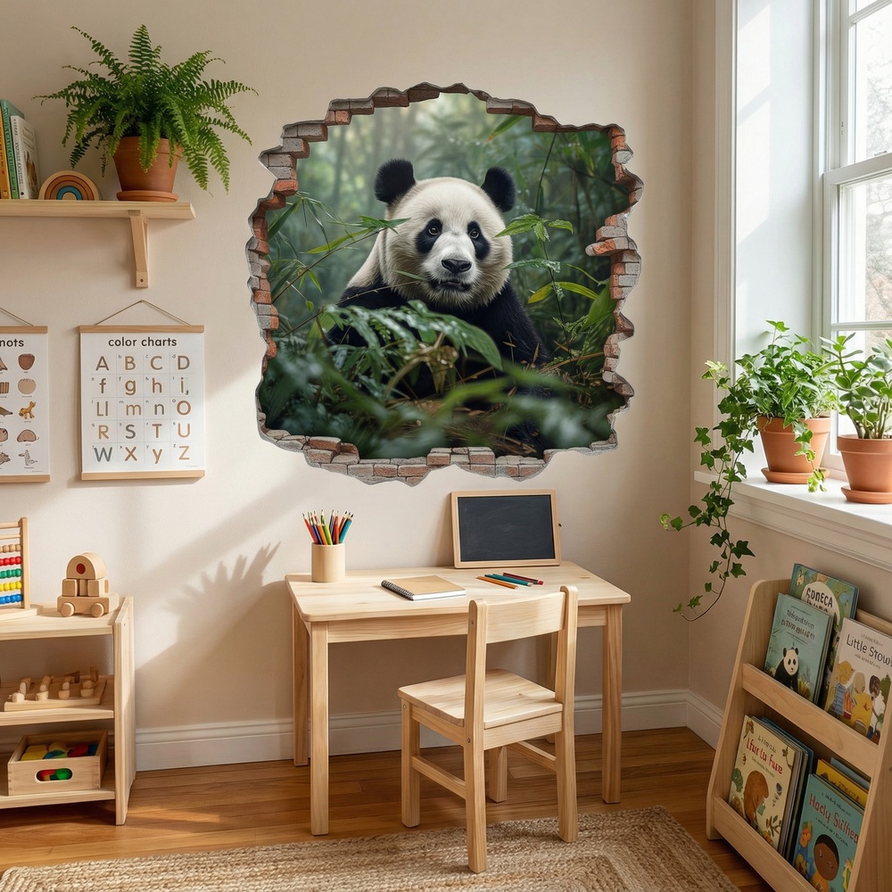 Wall Stickers: Wall Hole Panda Bear