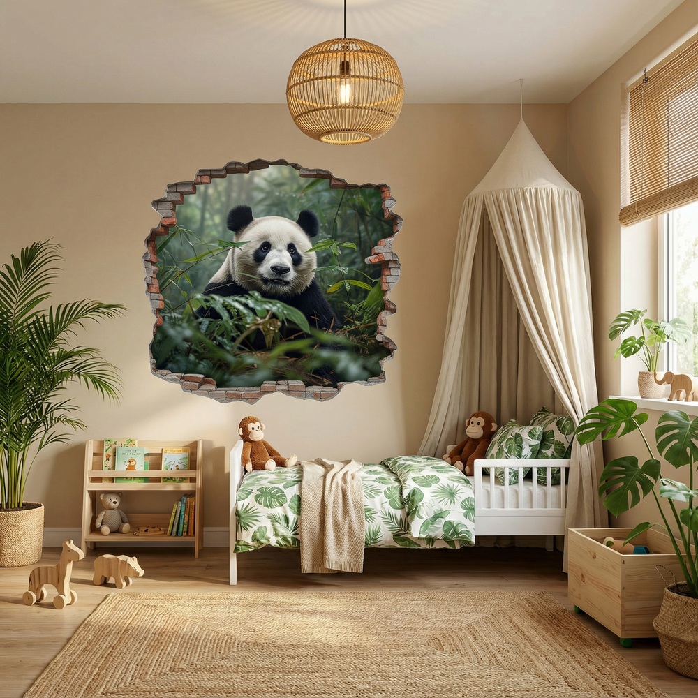 Wall Stickers: Wall Hole Panda Bear