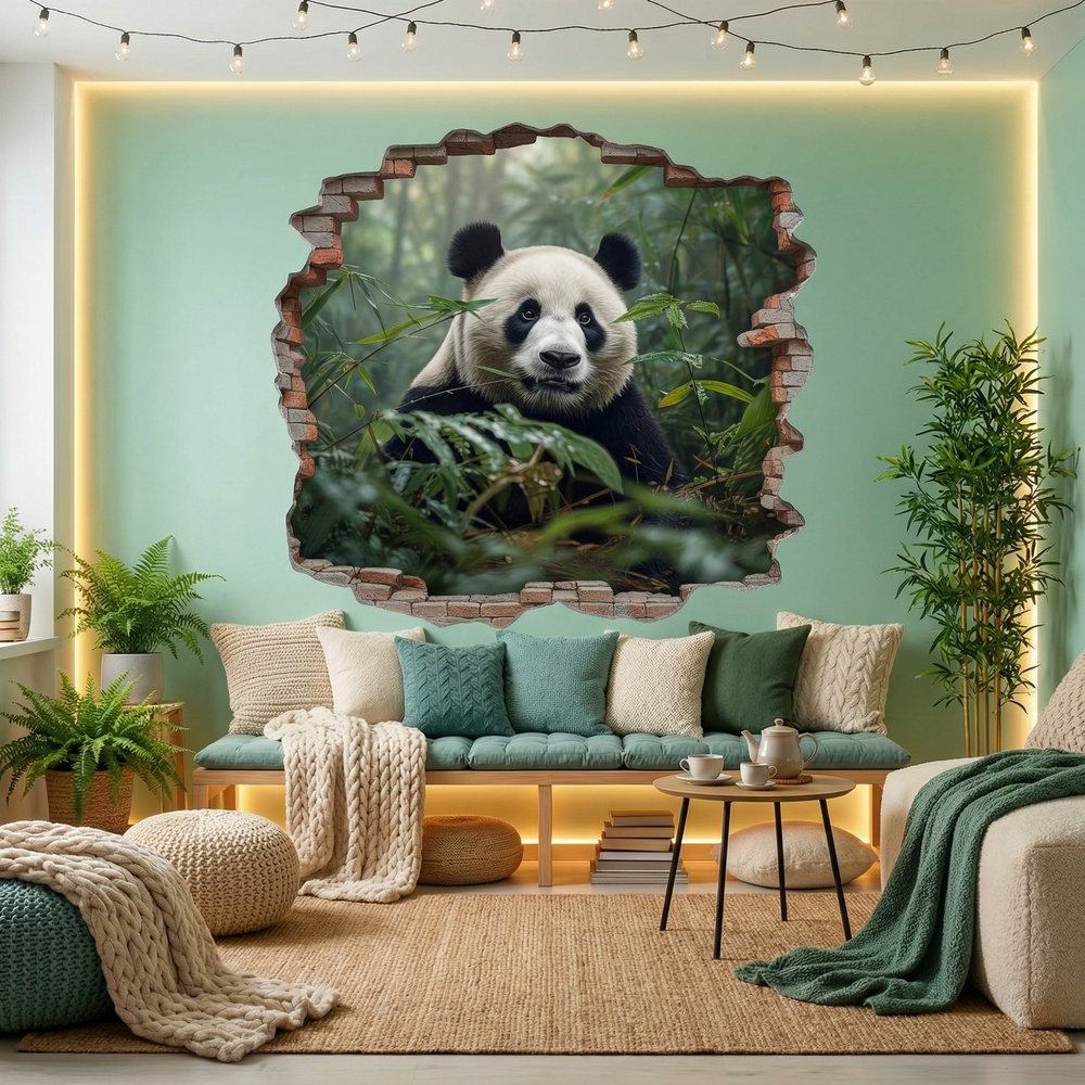 Wall Stickers: Wall Hole Panda Bear