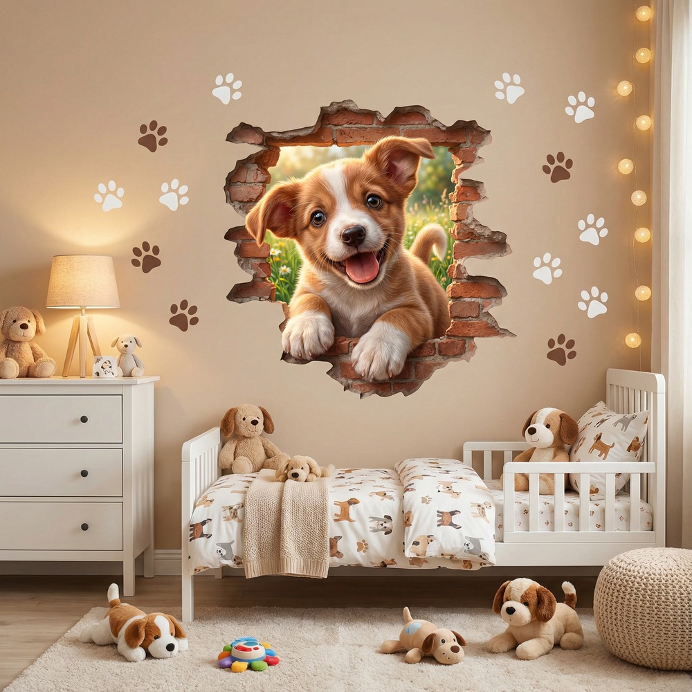 Wall Stickers: Wall Hole Happy Puppy