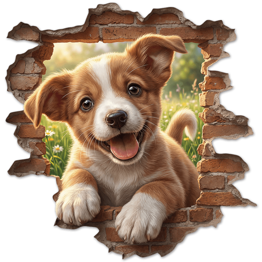 Wall Stickers: Wall Hole Happy Puppy