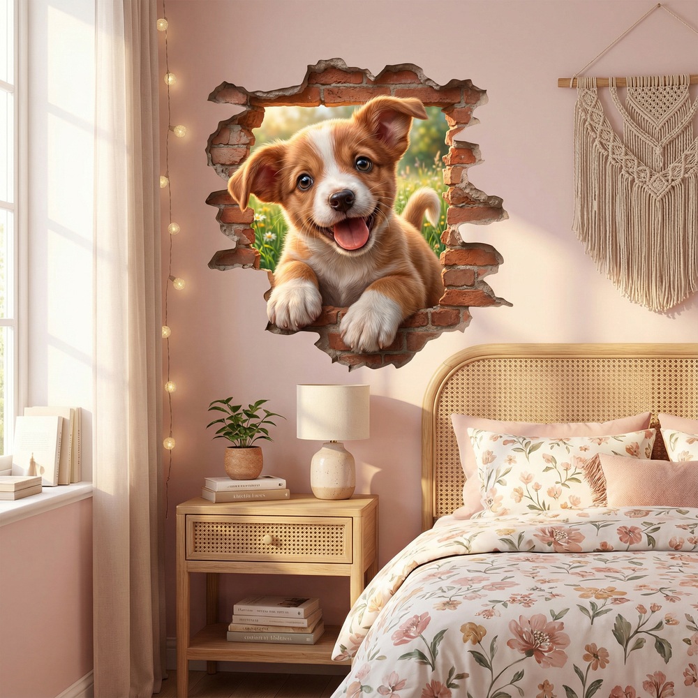 Wall Stickers: Wall Hole Happy Puppy