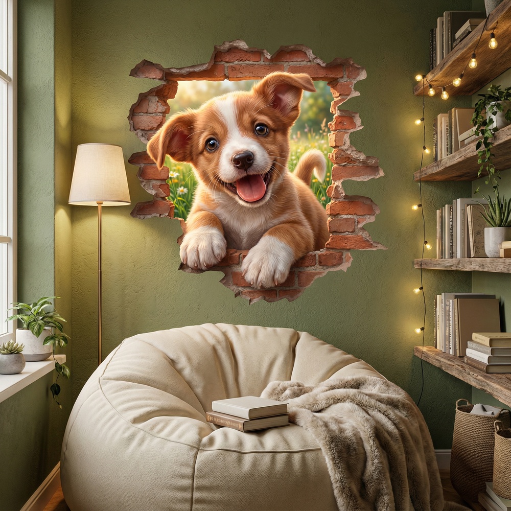 Wall Stickers: Wall Hole Happy Puppy