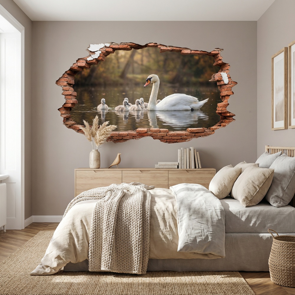 Wall Stickers: Wall Hole Swan Cygnets