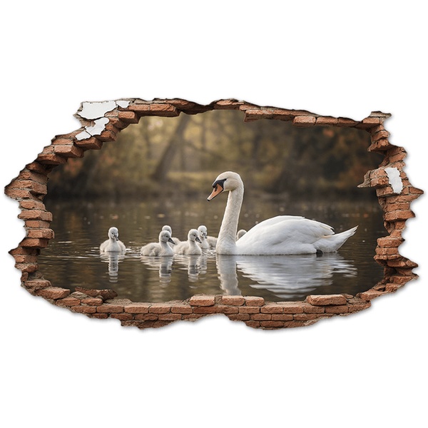 Wall Stickers: Wall Hole Swan Cygnets