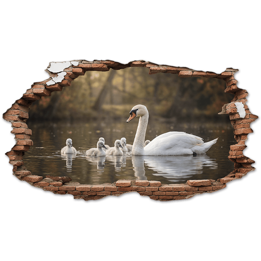 Wall Stickers: Wall Hole Swan Cygnets