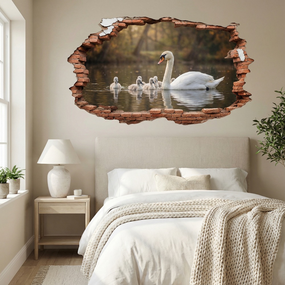 Wall Stickers: Wall Hole Swan Cygnets