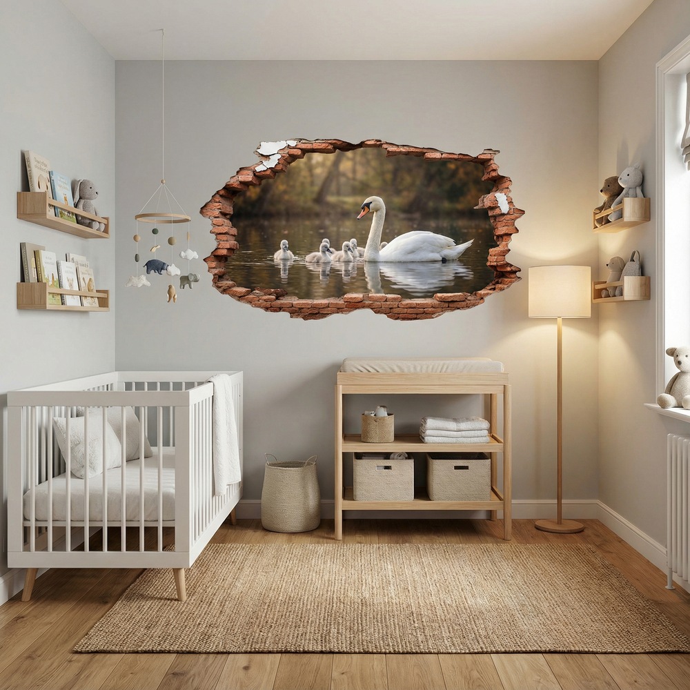 Wall Stickers: Wall Hole Swan Cygnets