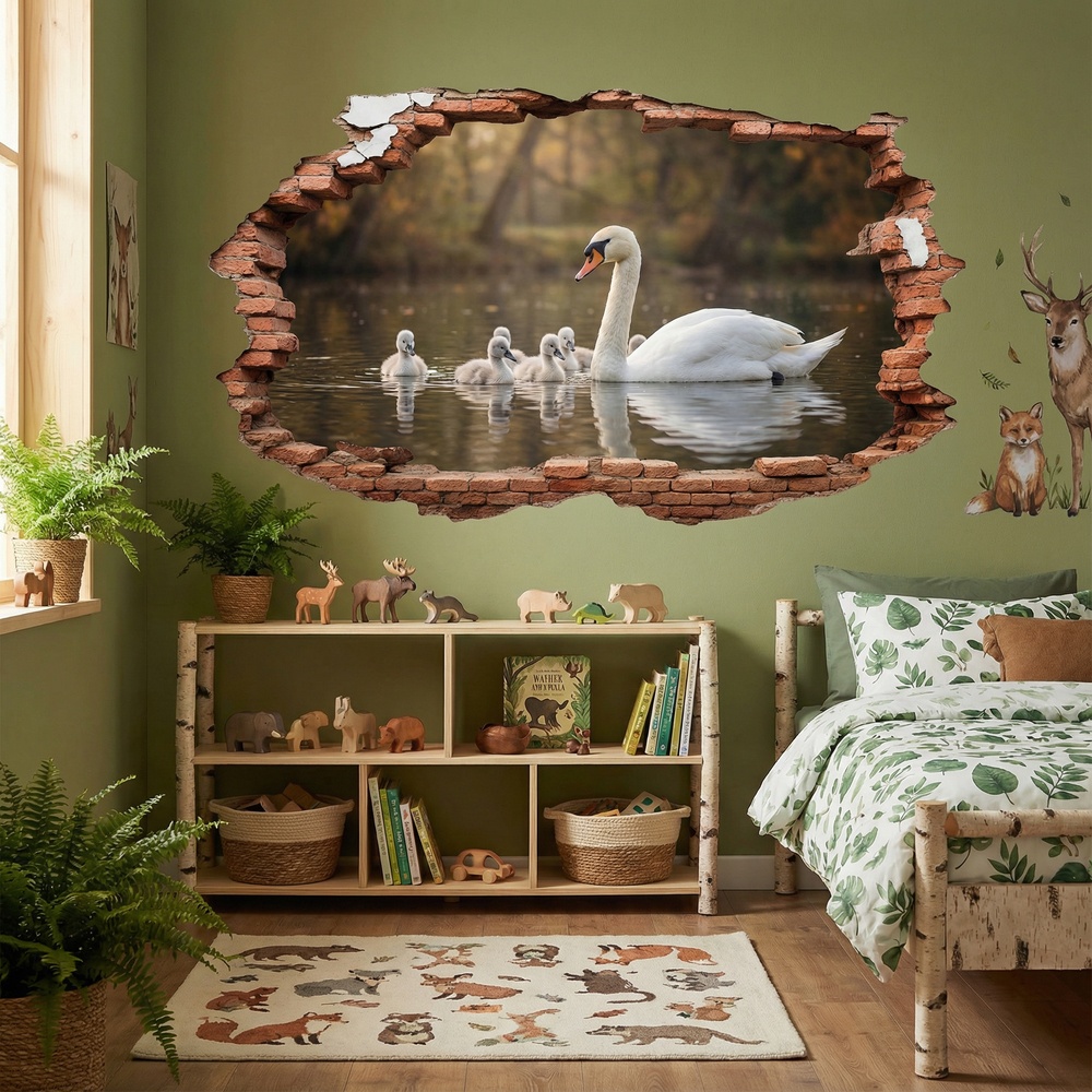 Wall Stickers: Wall Hole Swan Cygnets