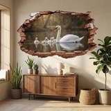 Wall Stickers: Wall Hole Swan Cygnets 9