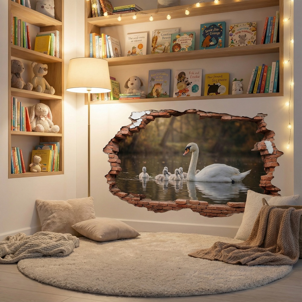 Wall Stickers: Wall Hole Swan Cygnets