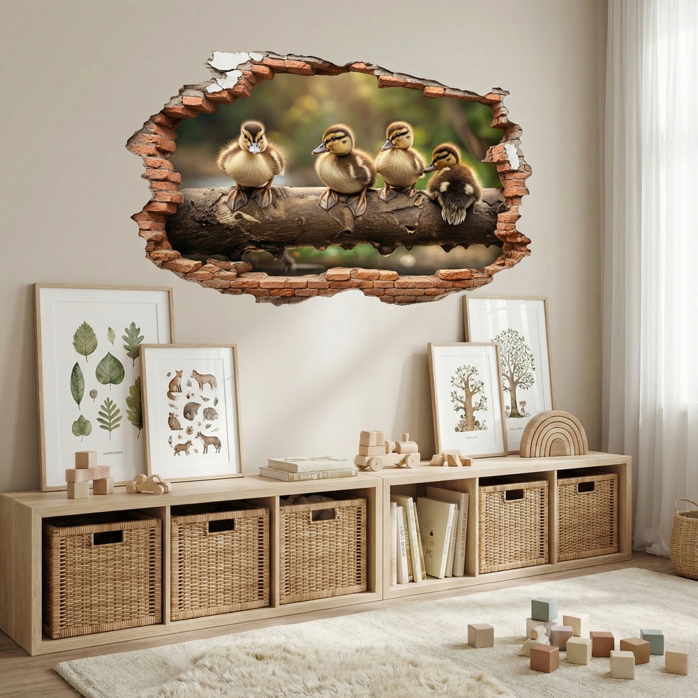 Wall Stickers: Wall Hole Ducklings Log
