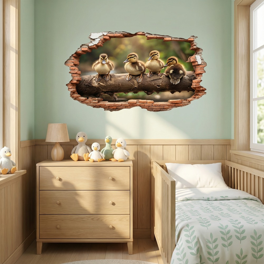 Wall Stickers: Wall Hole Ducklings Log