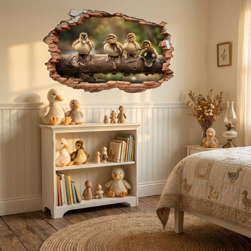 Wall Stickers: Wall Hole Ducklings Log