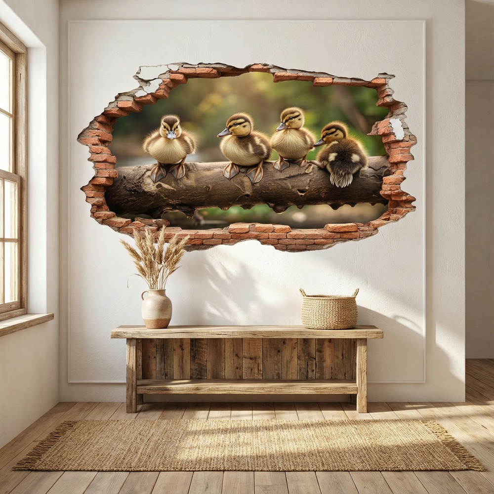 Wall Stickers: Wall Hole Ducklings Log