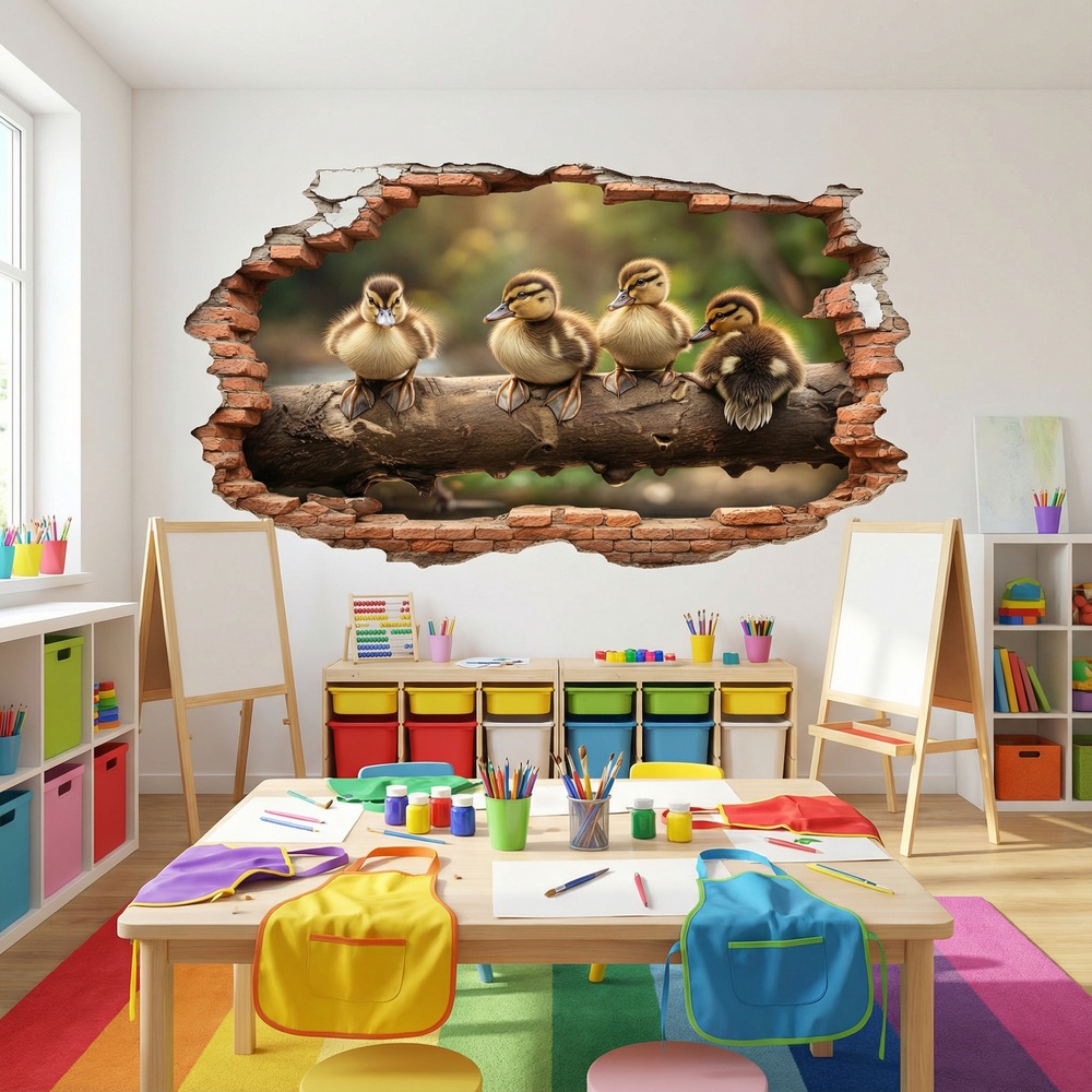 Wall Stickers: Wall Hole Ducklings Log