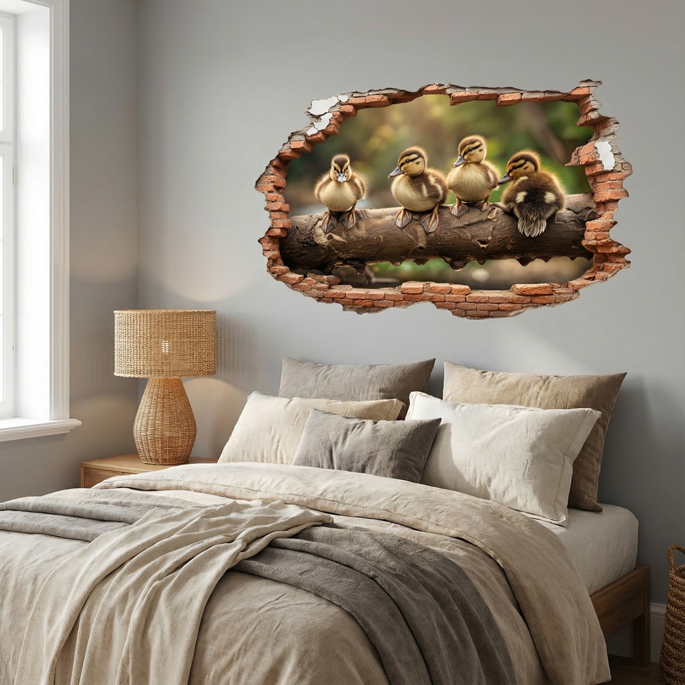 Wall Stickers: Wall Hole Ducklings Log