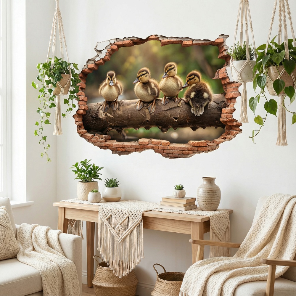 Wall Stickers: Wall Hole Ducklings Log