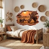 Wall Stickers: Wall Hole Rhinoceroses Sunset 7