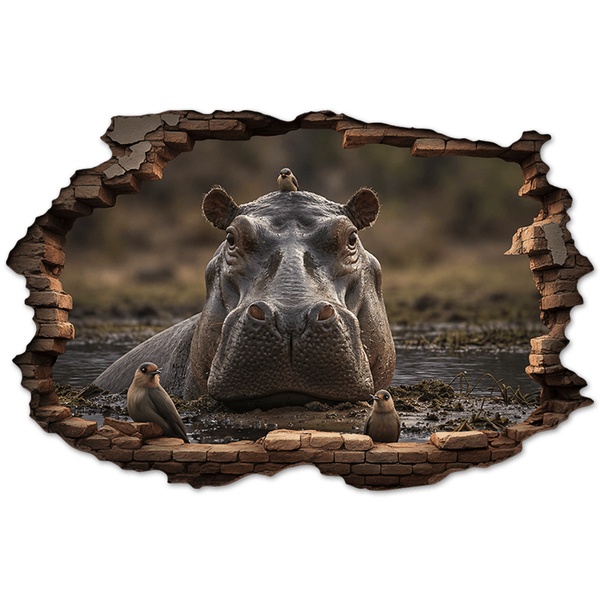 Wall Stickers: Wall Hole Hippopotamus