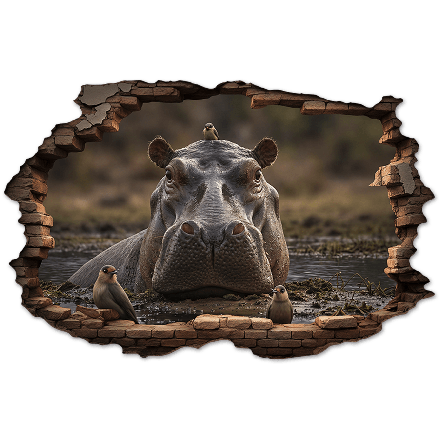 Wall Stickers: Wall Hole Hippopotamus