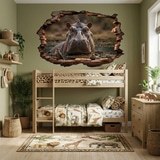 Wall Stickers: Wall Hole Hippopotamus 3