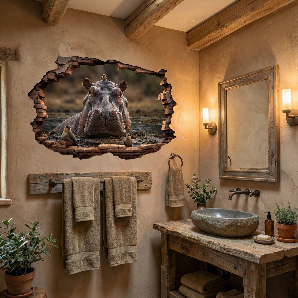 Wall Stickers: Wall Hole Hippopotamus