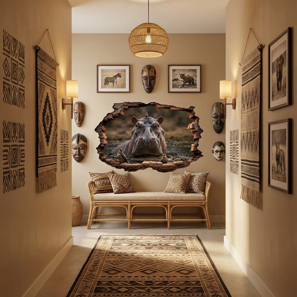 Wall Stickers: Wall Hole Hippopotamus