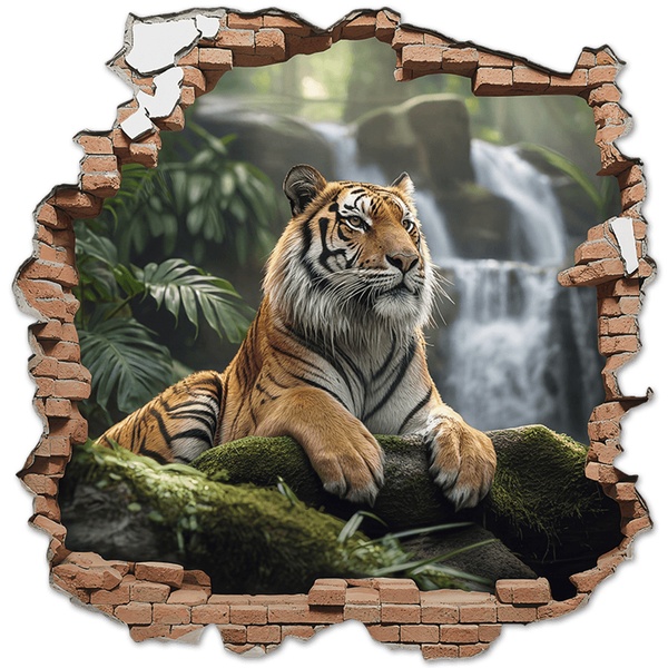 Wall Stickers: Wall Hole Tiger Waterfall