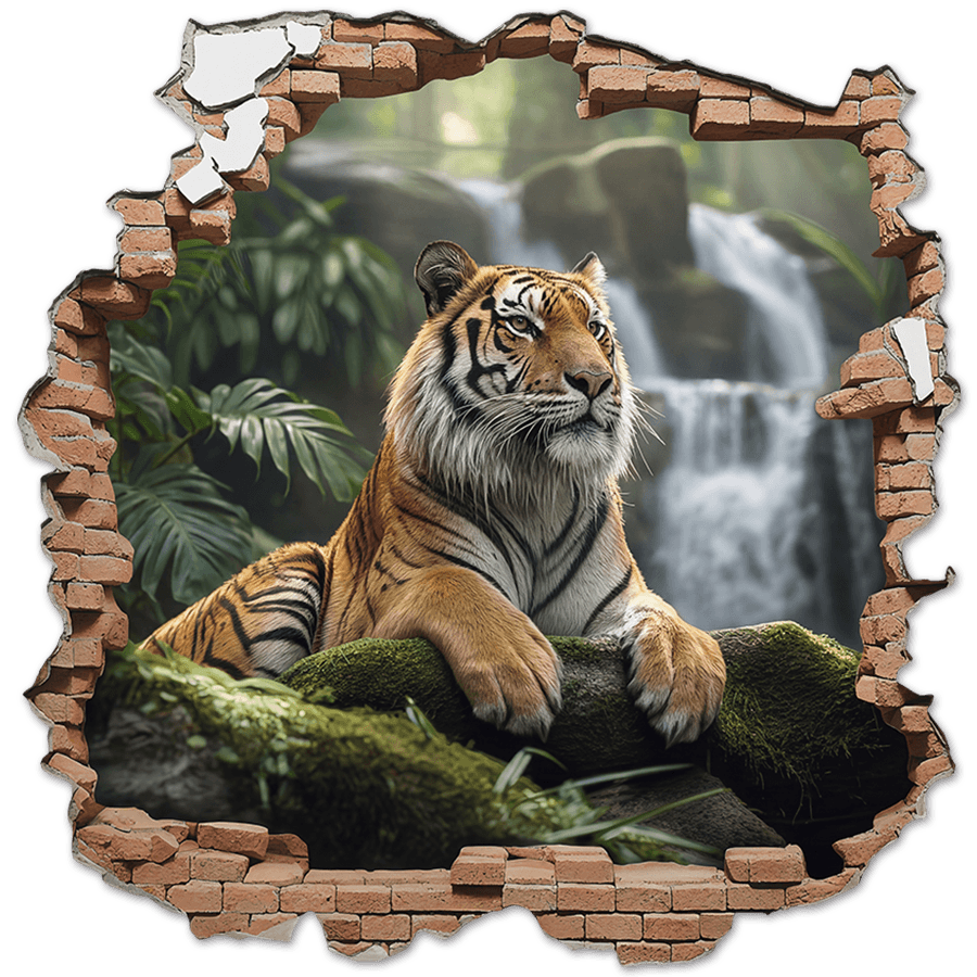 Wall Stickers: Wall Hole Tiger Waterfall