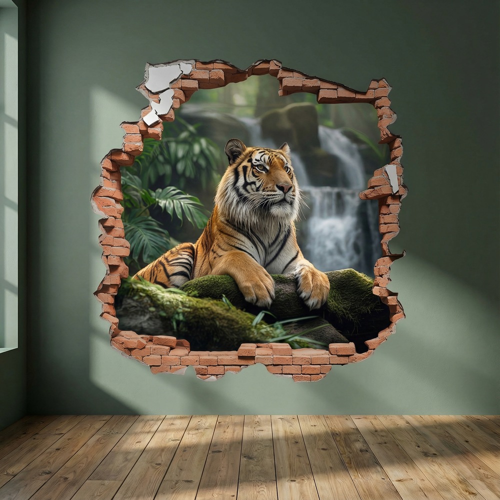 Wall Stickers: Wall Hole Tiger Waterfall