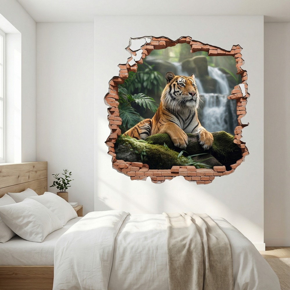 Wall Stickers: Wall Hole Tiger Waterfall