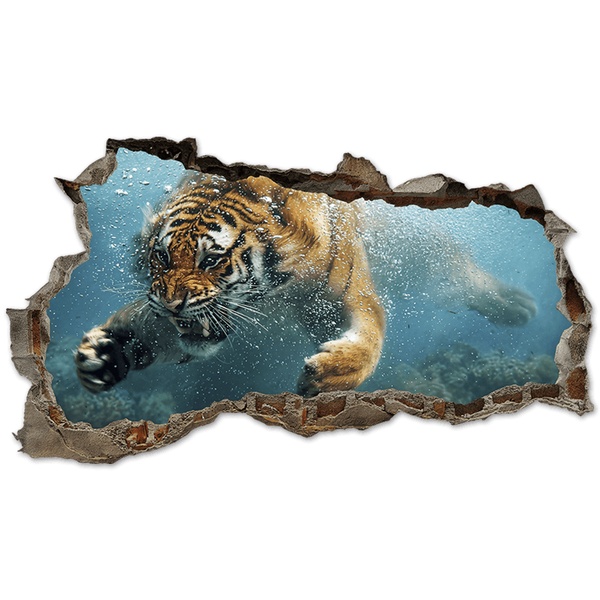 Wall Stickers: Wall Hole Tiger Underwater