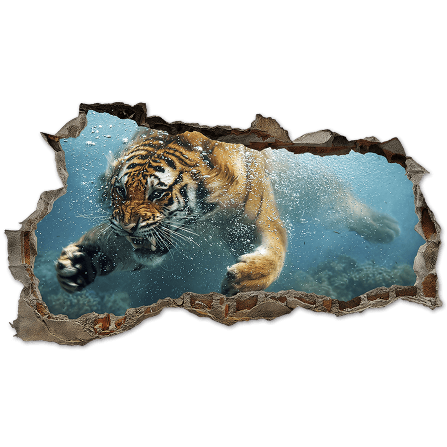 Wall Stickers: Wall Hole Tiger Underwater