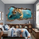 Wall Stickers: Wall Hole Tiger Underwater 3