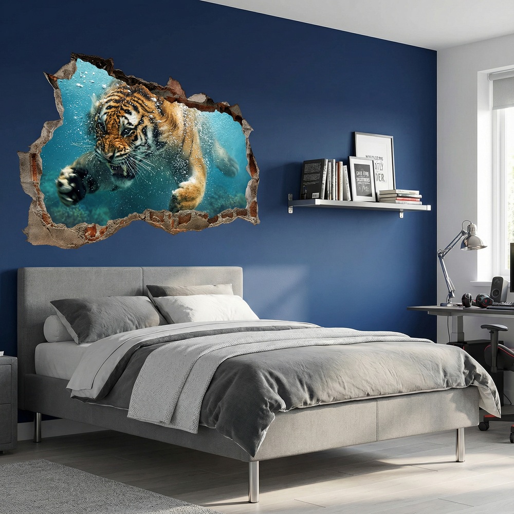 Wall Stickers: Wall Hole Tiger Underwater