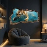 Wall Stickers: Wall Hole Tiger Underwater 5