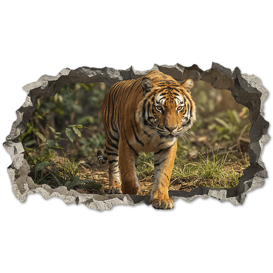 Wall Stickers: Wall Hole Walking Tiger