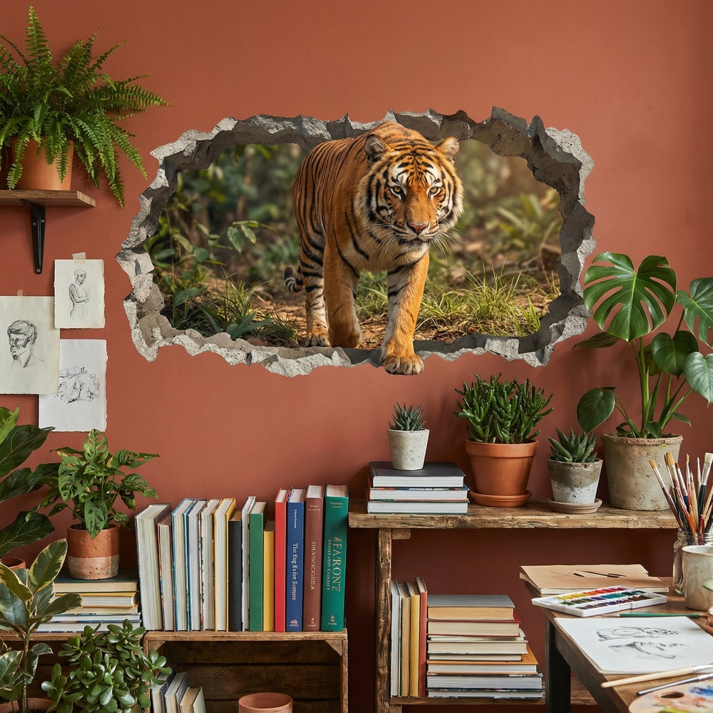 Wall Stickers: Wall Hole Walking Tiger