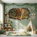 Wall Stickers: Wall Hole Walking Tiger 4