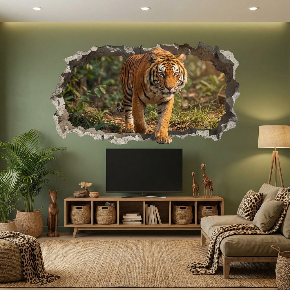 Wall Stickers: Wall Hole Walking Tiger